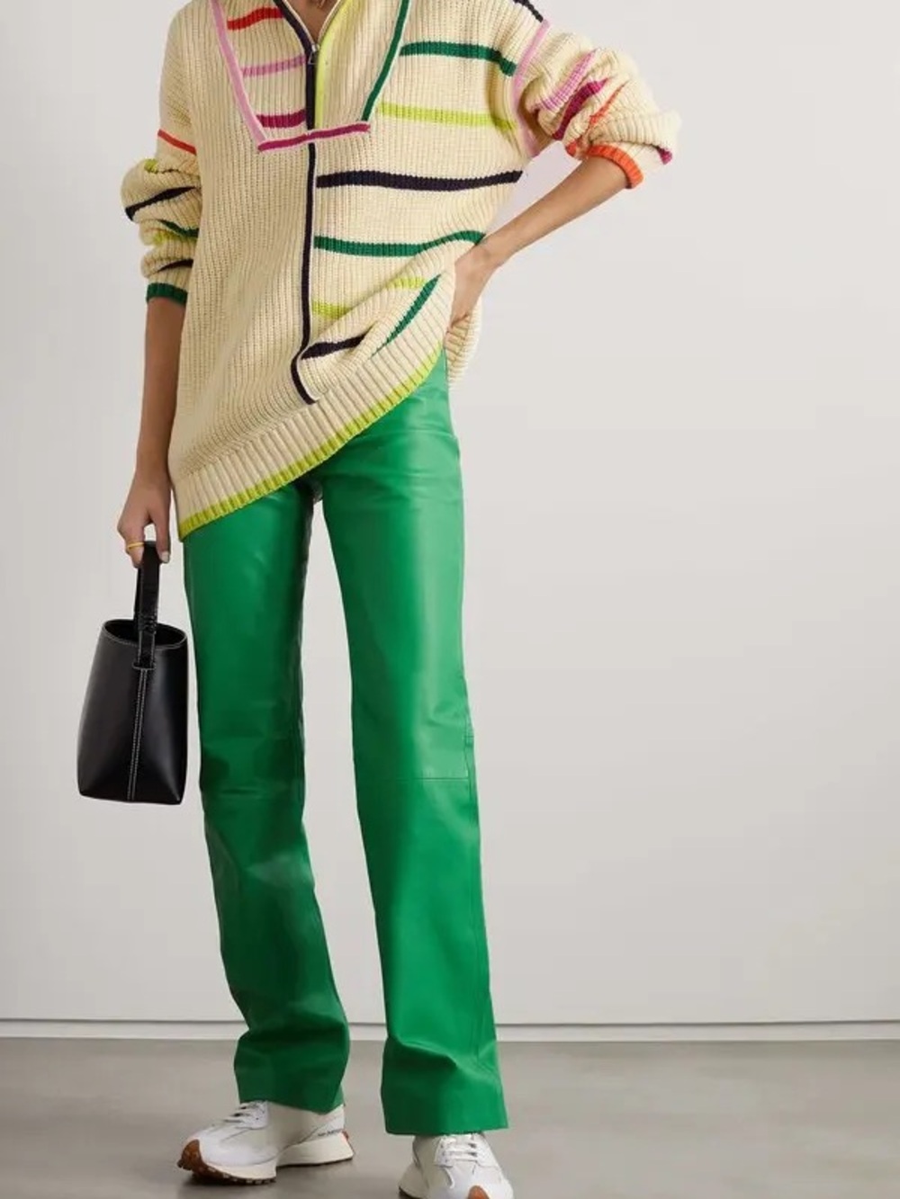 STAUD Cream Striped Half-Zip Turtleneck Sweater - Picture 2 of 6